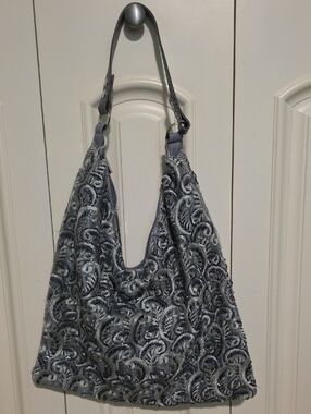 Gray Embroidered Hobo Tote Bag